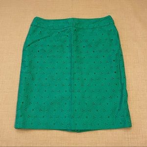 Talbots Kelly Green Cotton Floral Eyelet Textured Pencil Skirt
